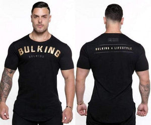 Men Summer Gyms Fitness Workout T-shirt Short Sleeve Cotton Slim T Shirt Male Casual Fashion O-Neck Print Tee Tops Clothing