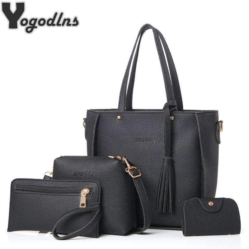 Planet Gates black / (20cm<Max Length<30cm) Women Bag Set Top-Handle Big Capacity Female Tassel Handbag Fashion Shoulder Bag Purse Ladies PU Leather Crossbody Bag