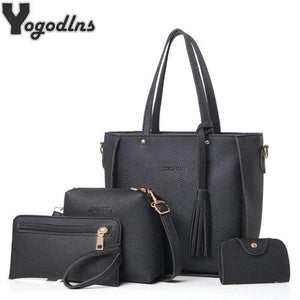 Planet Gates black / (20cm<Max Length<30cm) Women Bag Set Top-Handle Big Capacity Female Tassel Handbag Fashion Shoulder Bag Purse Ladies PU Leather Crossbody Bag