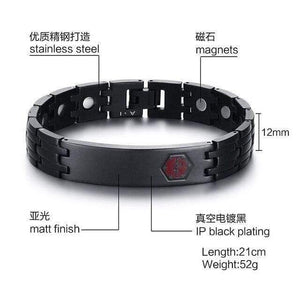 Planet Gates Black / 21.5cm Black Titanium Steel Medical Alert ID Magnet Germanium Health Bracelets Custom Name Logo Bracelet for Men Casual Trendy Jewelry