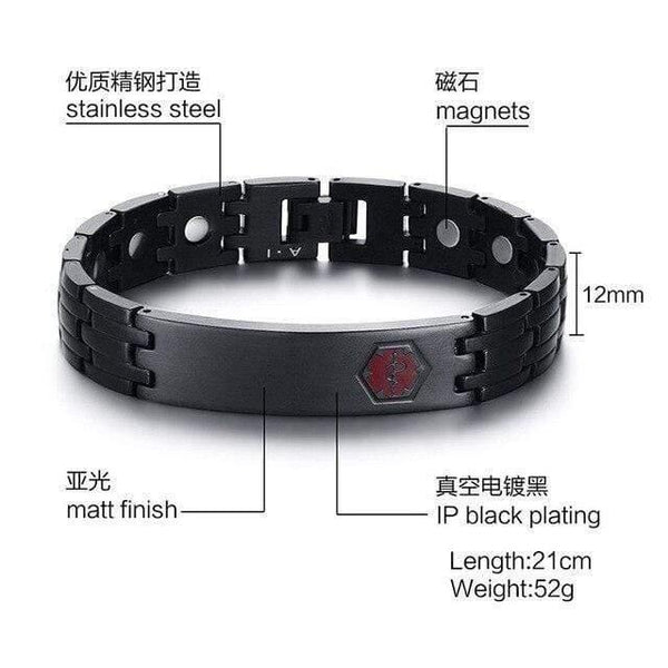 Planet Gates Black / 21.5cm Black Titanium Steel Medical Alert ID Magnet Germanium Health Bracelets Custom Name Logo Bracelet for Men Casual Trendy Jewelry