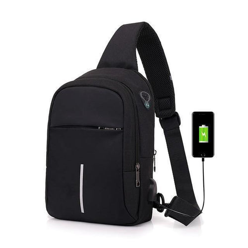 Planet Gates Black / 21x30x9CM Men Chest Bags USB Charging Waterproof Oxford Crossbody Bags Small Sling Single Shoulder Bags Travel Chest Pack Male