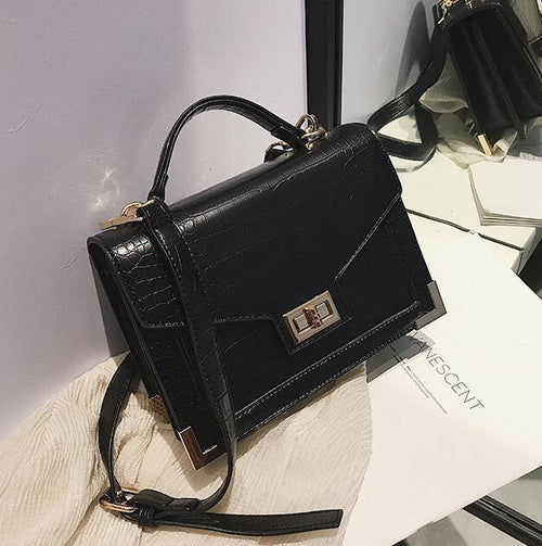 Planet Gates Black / 22 X 9 X 16 CM Retro Fashion Female Square bag  New Quality PU Leather Women bag Crocodile pattern Tote bag Lock Shoulder Messenger Bags