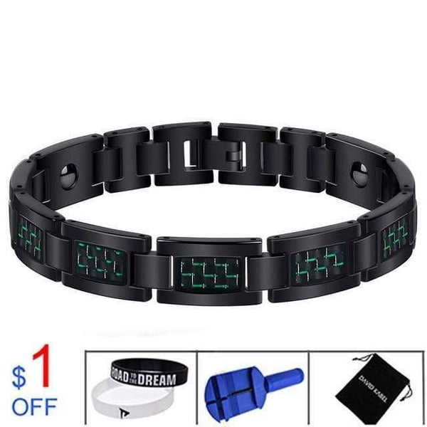 Planet Gates BLACK / 22cm Men's Carbon Fiber Tourmaline Energy Balance Bracelet Health Care Jewelry Hologram Germanium Magnetic Therapy Bracelets healing