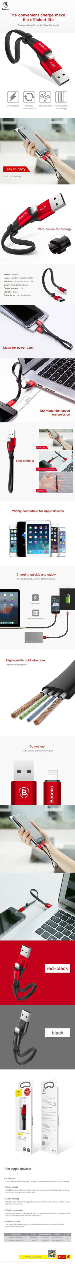 Planet Gates Black / 23cm Baseus Portable USB Cable For iPhone XS Max XR X 8 7 6 6s Plus 5 5s se Fast Data Charging Charger Wire Cord Mobile Phone Cable