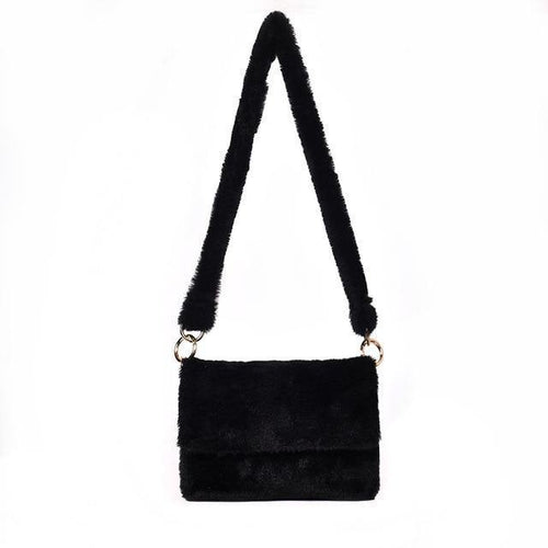 Planet Gates Black / 23cm x 18cmx 2cm Women Winter Faux Fur Shoulder Bag Fashion Handbag lady Leopard print Handbags Female Party Small Girls Tote Bag Christmas Gift