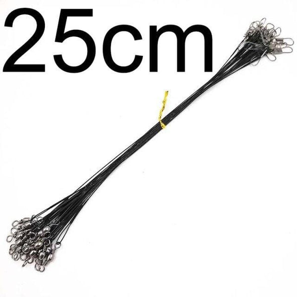 Planet Gates black 25cm 20 pcs Anti Bite Steel Fishing Line Steel Wire Leader With Swivel Fishing Accessory Lead Core Leash Fishing Wire 15CM to 25CM