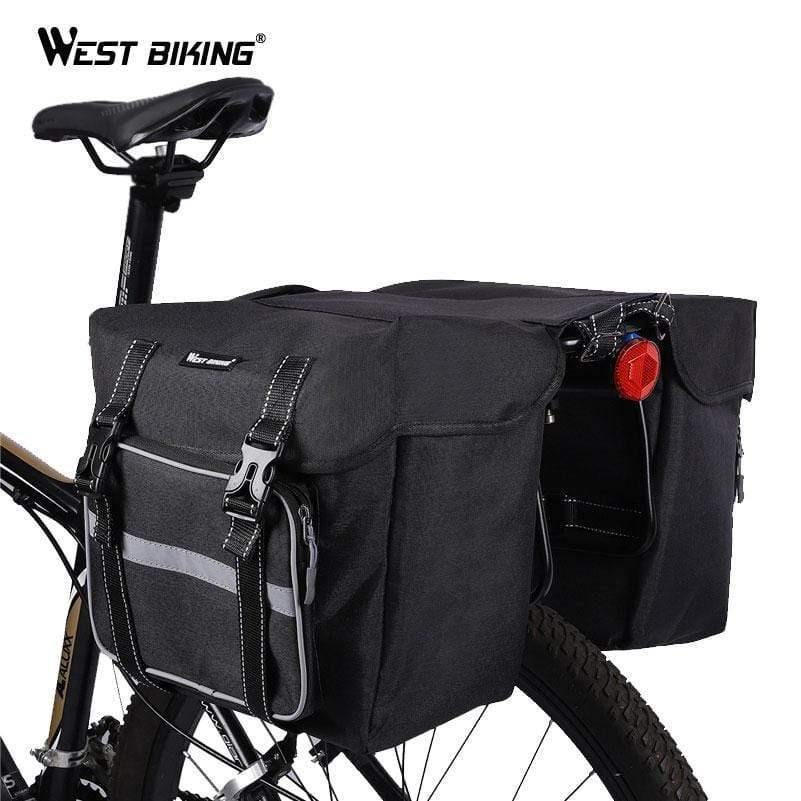 Planet Gates Black 25L Bicycle Bags Cycling Rear Double Side Travel Bag Tail Seat Pannier Bicycle Luggage Carrier Bike Rack Trunk Bag