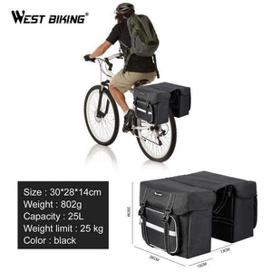 Planet Gates Black 25L Bicycle Bags Cycling Rear Double Side Travel Bag Tail Seat Pannier Bicycle Luggage Carrier Bike Rack Trunk Bag