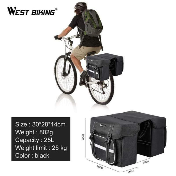 Planet Gates Black 25L Bicycle Bags Cycling Rear Double Side Travel Bag Tail Seat Pannier Bicycle Luggage Carrier Bike Rack Trunk Bag