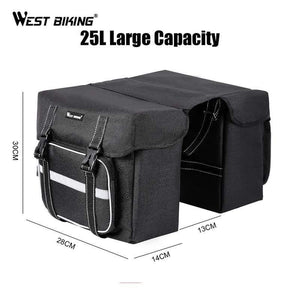 Planet Gates Black 25L Bicycle Bags Cycling Rear Double Side Travel Bag Tail Seat Pannier Bicycle Luggage Carrier Bike Rack Trunk Bag