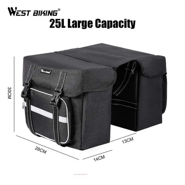 Planet Gates Black 25L Bicycle Bags Cycling Rear Double Side Travel Bag Tail Seat Pannier Bicycle Luggage Carrier Bike Rack Trunk Bag