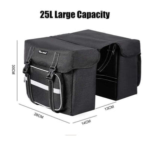Planet Gates Black 25L Bicycle Bags Cycling Rear Double Side Travel Bag Tail Seat Pannier Bicycle Luggage Carrier Bike Rack Trunk Bag