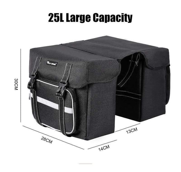 Planet Gates Black 25L Bicycle Bags Cycling Rear Double Side Travel Bag Tail Seat Pannier Bicycle Luggage Carrier Bike Rack Trunk Bag