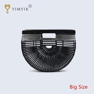 Planet Gates Black / 28cm Travel Vacation Totes Bamboo Handbag For Ladies Women Handbag Female Handmade Woven Straw Beach Bag Summer Women's Purse