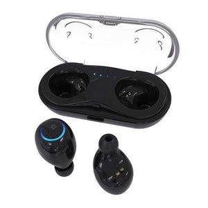 Planet Gates Black 2pc Wireless Earbuds Stereo Bluetooth Earphones Wireless Bluetooth Headphone Earphone with Built-in HD Mic and Charging Case