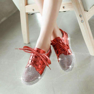 Planet Gates Black / 3 Girseaby Women Vulcanized Shoes Sneakers Ladies Cystal bling Lace-up Casual Shoes Walking Flats Shoes