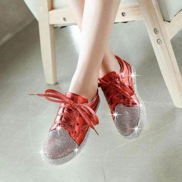 Planet Gates Black / 3 Girseaby Women Vulcanized Shoes Sneakers Ladies Cystal bling Lace-up Casual Shoes Walking Flats Shoes