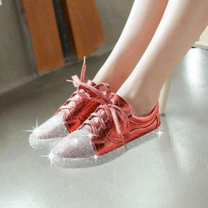 Planet Gates Black / 3 Girseaby Women Vulcanized Shoes Sneakers Ladies Cystal bling Lace-up Casual Shoes Walking Flats Shoes