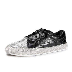 Planet Gates Black / 3 Girseaby Women Vulcanized Shoes Sneakers Ladies Cystal bling Lace-up Casual Shoes Walking Flats Shoes