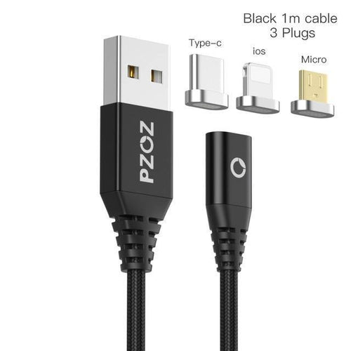 Planet Gates Black 3 plugs PZOZ Magnetic Cable Type C Micro USB C Adapter For iphone 8 Samsung Microusb Type-C Charger Phone usb Magnet Cable Fast Charging
