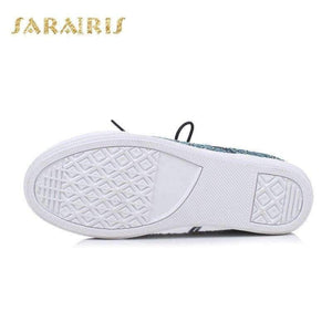 SaraIris Women's Glitter Upper Lace Up Casual Sneakers Woman Round Toe Comfortable Vulcanize Shoes