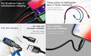 Planet Gates Black / 30cm Baseus 3 in 1 3.5A USB Cable For iPhone Xs Max Xr X 8 7 Fast Charging Charger USB Type C Type-c Micro USB Cable For Mobile Phone
