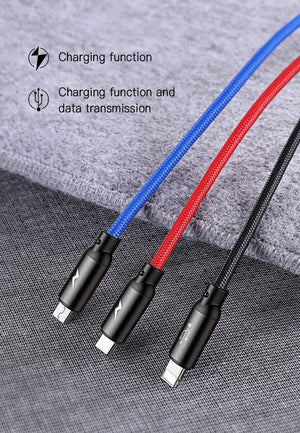 Planet Gates Black / 30cm Baseus 3 in 1 3.5A USB Cable For iPhone Xs Max Xr X 8 7 Fast Charging Charger USB Type C Type-c Micro USB Cable For Mobile Phone