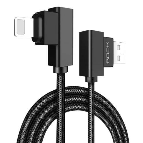 Planet Gates Black / 30cm ROCK Phone Cable for iPhone X 8 7 6 5 Plus 90 Degree Right Angle 2.1A Fast Charger L Bending Design Cord for iPad 2 3 4 Air Pro