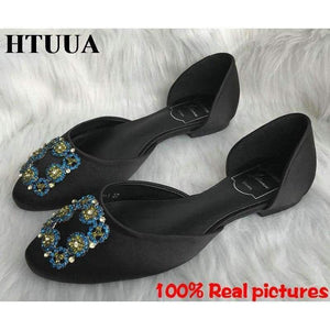 Planet Gates Black / 35 HTUUA 2018 New Arrival Women Flats Spring Summer Silk Crystal Fashion Ballerina Ballet Flat Shoes Slip On Work Shoes SX1043