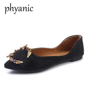 Planet Gates Black / 35 Phyanic New Crystal Women Flats Fashion Spring Casual Black Pointy Toe Ballerina Ballet Flat Slip On Shoes Work Shoes Boat Shoes
