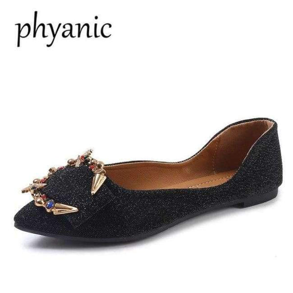 Planet Gates Black / 35 Phyanic New Crystal Women Flats Fashion Spring Casual Black Pointy Toe Ballerina Ballet Flat Slip On Shoes Work Shoes Boat Shoes
