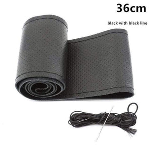 Planet Gates black 36 Genuine Leather Car Steering Wheel Cover Soft Anti slip 100% Cowhide Braid With Needles Thread 36 38 40 cm Size