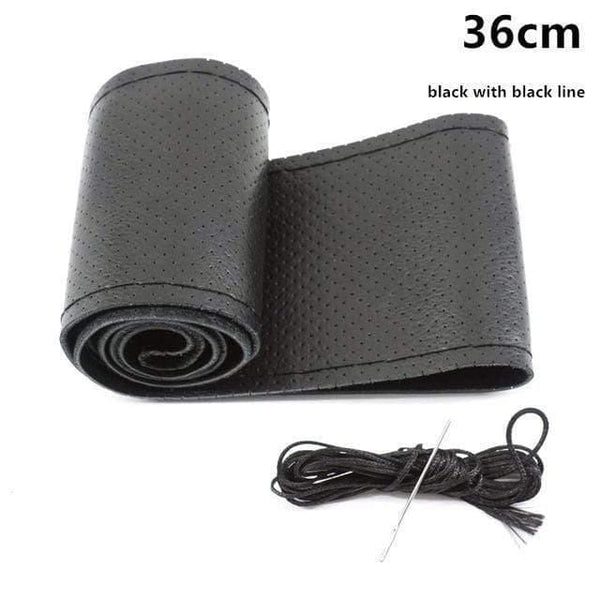 Planet Gates black 36 Genuine Leather Car Steering Wheel Cover Soft Anti slip 100% Cowhide Braid With Needles Thread 36 38 40 cm Size