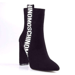 Planet Gates Black / 36 Perixir Faux Suede fashion Ankle Boots for Women Shoes Pointed Toe High Square Heel Botas Mujer Botte Femme