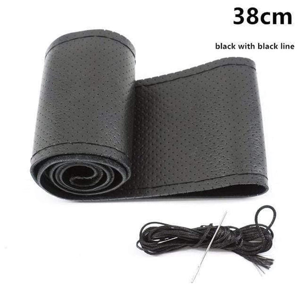 Planet Gates black  38 Genuine Leather Car Steering Wheel Cover Soft Anti slip 100% Cowhide Braid With Needles Thread 36 38 40 cm Size