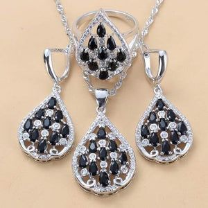 Planet Gates Black 3PCS / 10 925 Sterling Silver With Natural Stone CZ Jewelry Sets For Women Fashion Wedding Party Costume Women Sets