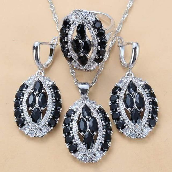 Planet Gates Black 3PCS / 6 Bridal Luxurious Wedding Accessories 925 Sterling Silver Natural Red Garnet Big Jewelry Sets For Women 6-Color 4PCS Sets