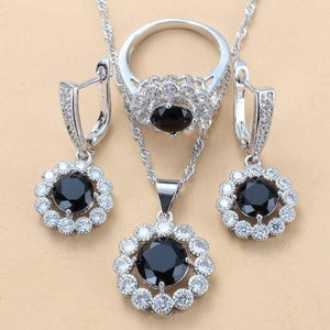 Planet Gates Black 3PCS / 6 Wedding Costume 925 Sterling Silver White Zircon Jewelry Sets For Women Bridal Accessories  Jewel