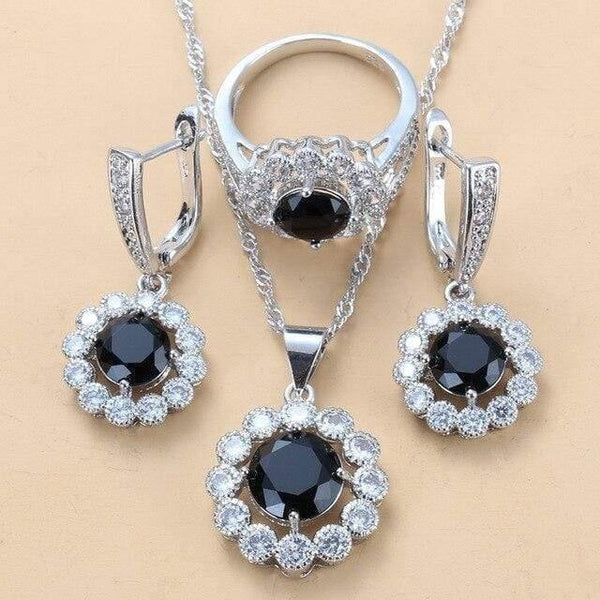 Planet Gates Black 3PCS / 6 Wedding Costume 925 Sterling Silver White Zircon Jewelry Sets For Women Bridal Accessories  Jewel