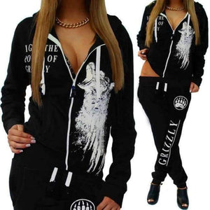 Planet Gates black / 3XS Tracksuit Two Piece Set 2018 Women Autumn Hooded Sweatshirt Hoodies Turn-down Collar Tops+Pants Casual Suits