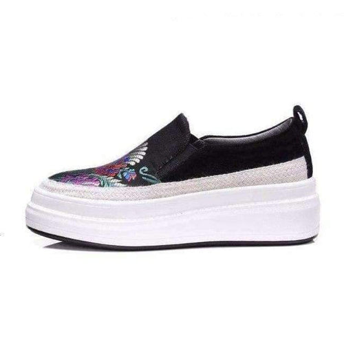 Planet Gates Black / 4 2018 Fashion Kid Suede Silk Embroider Platform Loafers Sneakers Round Toe Slip on Female Mixed Colors Women Vulcanized Shoes L63
