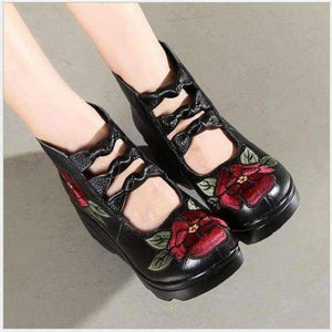Planet Gates Black / 4 2018 New Arrival Women Genuine Leather Women Flats Platform shoes ethnic style embroidery with Zip Casual Ladies Loafers Shoes