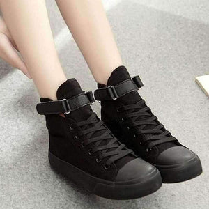 Planet Gates black / 4.5 High Top Sneakers Women Vulcanize Shoes Basket Femme White Canvas Shoes Woman Lace Up Trainers Women Tenis Feminino Casual