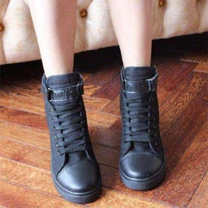 High Top Sneakers Women Vulcanize Shoes Basket Femme White Canvas Shoes Woman Lace Up Trainers Women Tenis Feminino Casual - Black / 4.5