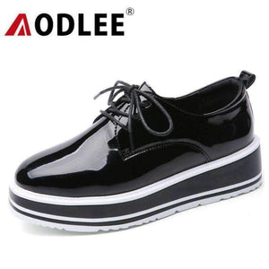 Planet Gates Black / 4 AODLEE Spring Autumn Platform Leather Shoes Women Creepers Casual Shoes Woman Flats Lace-Up Black Ladies Shoes Zapatos Mujer