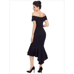 Planet Gates Black / 4 / China Asymmetrical Cocktail Dress 2018 Sexy Unique Tea Length Party Gown with Cap Sleeves Women Ladies Westido Coctel
