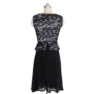 Planet Gates Black / 4 / China Cocktail Dress 2018 Elegant Fake Two Pieces Chiffon Lace Party Gown with Belt Sleeveless Knee Length vestido coctel