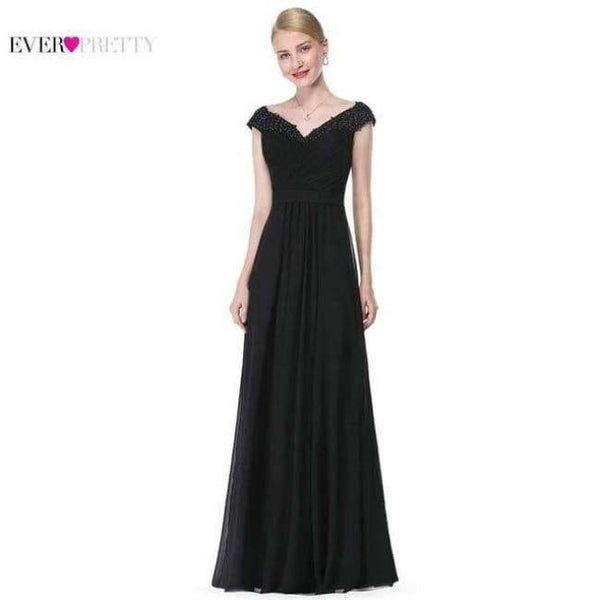 Planet Gates Black / 4 / China Evening Dresses EP08633 Women Elegant Sexy Beading Deep V neck Long Evening Gown 2018 Chiffon Dress robe de soiree