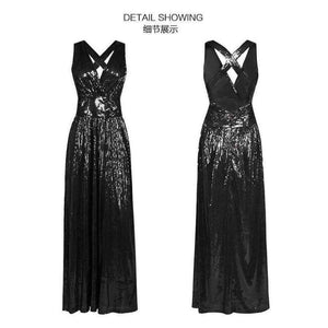 Planet Gates Black / 4 European American fashion women back strap sexy black long Bridesmaid dresses cross-back sequined wedding party dress